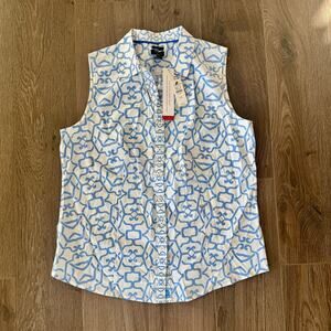 Talbots Collar Button Front Sleeveless Top Womens Coastal Beach Blue 12 Petite